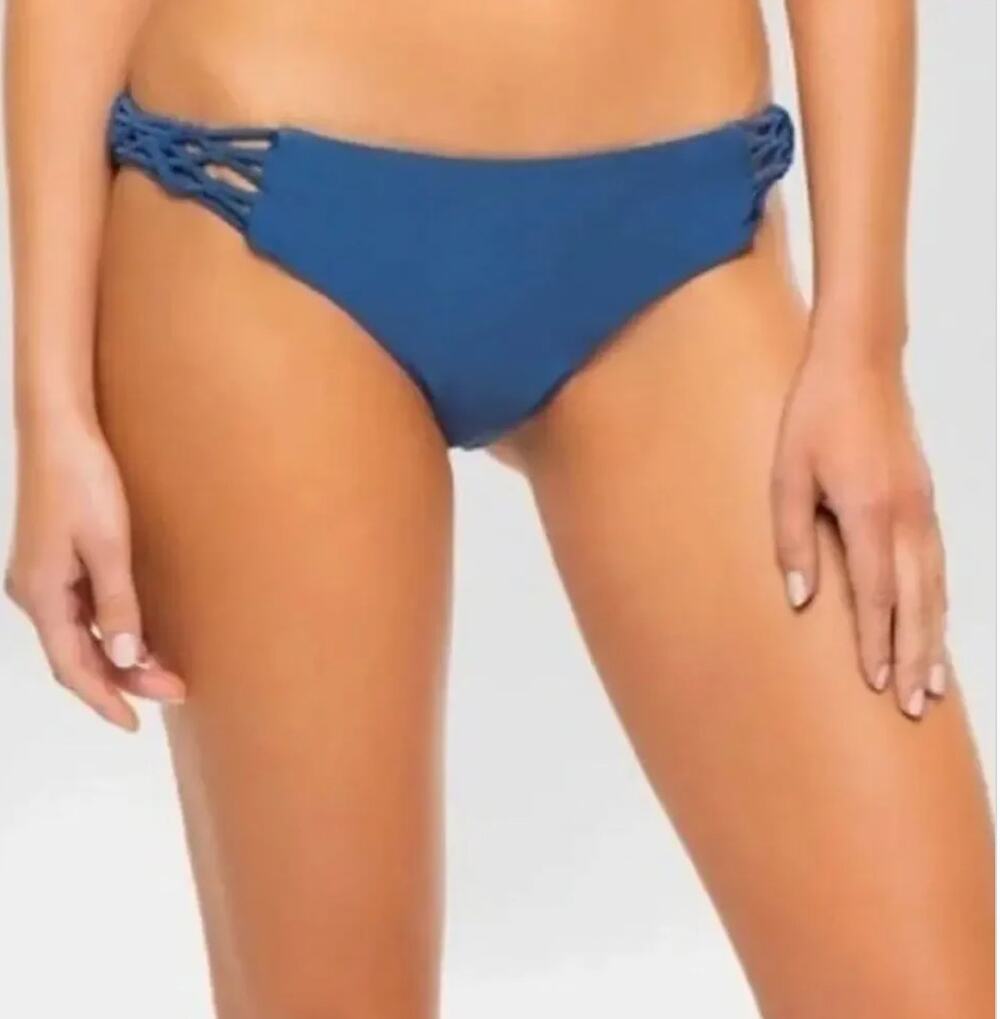 Boutique Tori Praver Swimwear Seafoam Navy Twist Tie Bikini Bottoms XS